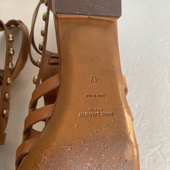YSL Saint Laurent Caramel Cage Studded Gladiator Sandal Size 42 - Picture 7 of 8